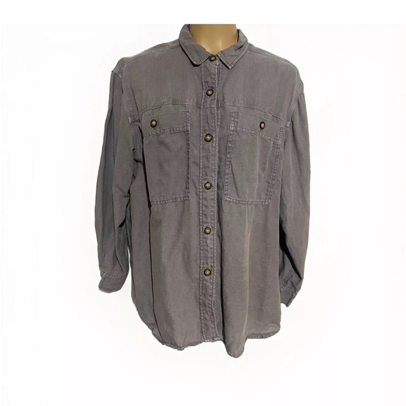 Wrap London Button Front Up Shirt Top Pockets Gray 100% Linen Size 6 US UK 10 - Picture 1 of 4